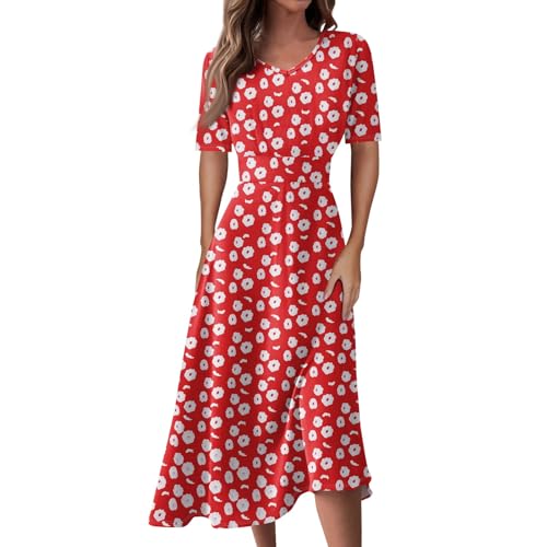 Damen Kleid Sommer Midi A Linie Sommerkleid Elegant Blumen Midikleid V Ausschnitt Sommerkleider Frauen Leicht Luftig Kleider Kurzarm Blumenkleid Geblümt Strandkleid Luftige Freizeitkleid von FUPODD