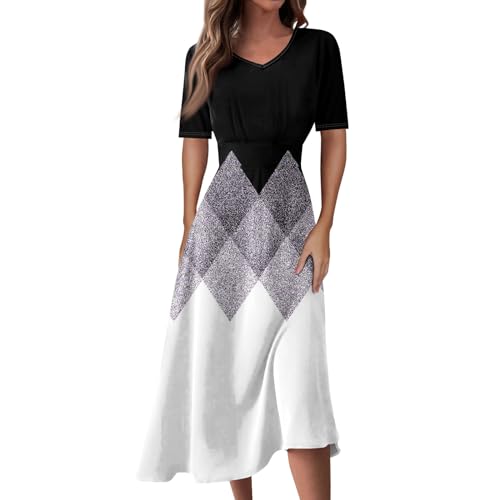 Damen Kleid Sommer Midi A Linie Sommerkleid Elegant Blumen Midikleid V Ausschnitt Sommerkleider Frauen Leicht Luftig Kleider Kurzarm Blumenkleid Geblümt Strandkleid Luftige Freizeitkleid von FUPODD