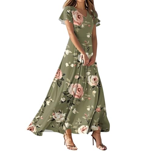 Damen Kleider Chiffonkleid Maxikleid Strandkleid Damen Lang A Linien Boho Kleid Lange Sommerkleider Damenkleider Strandkleider A Linie Schwangerschaftskleid Leichte Tailliert Schwingendes von FUPODD