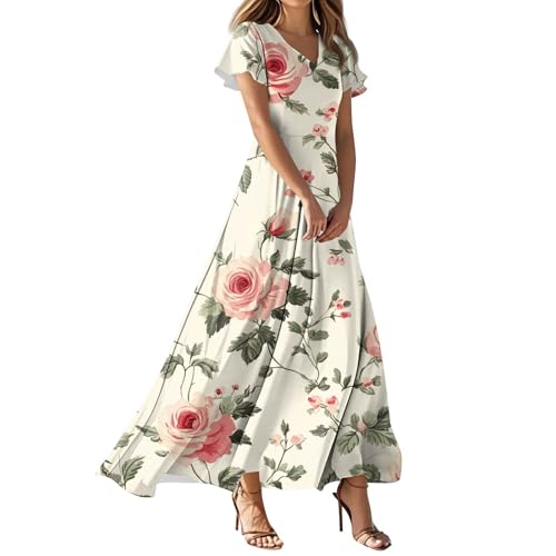 Damen Kleider Chiffonkleid Maxikleid Strandkleid Damen Lang A Linien Boho Kleid Lange Sommerkleider Damenkleider Strandkleider A Linie Schwangerschaftskleid Leichte Tailliert Schwingendes von FUPODD