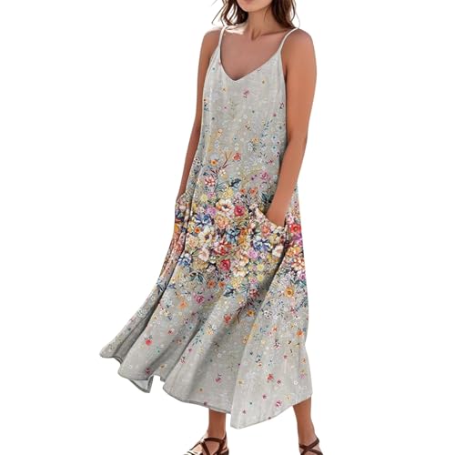 Damen Kleider Elegant Trägerkleid Damen Spaghettiträger-Kleid A Linie Luftige Sommerkleider Umstandskleid Festlich Weisses Strandkleid Große Größen Sommerkleidung Multiway Sommerkleid Lang von FUPODD