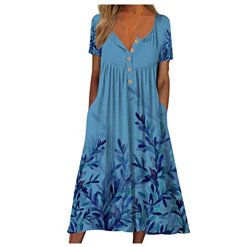 Damen Kleider Lang A Linie Sommerkleid Elegant Sommerkleider Leicht Und Luftig Boho Tunika Kleid Mit Taschen Sommer Italienische Strandkleid Kurzarm V Ausschnitt Freizeitkleider Frauen Locker von FUPODD