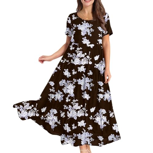 Damen Kleider Lang Freizeit Lose Sommerkleid Damen Leicht Und Luftig Boho Kleid Elegant A Linie Maxikleid Sommer Rundhals Strandkleid Bohemian Blumenkleid Leichte Sommerkleider Große Größen von FUPODD