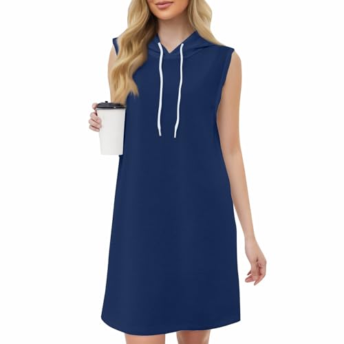 Damen Kleider Sommer Kurz Ärmellos Blusenkleid Frauen A Linie Elegant Sommerkleid Mit Kapuze Tunnelzug Tshirtkleid Locker Sommerkleider Damen Leicht Und Luftig Oversize Tunika Kleid Jersey von FUPODD