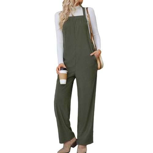Damen Latzhosen Cord Ärmellos Overall Baggy Jumpsuit Frauen Lang Straight Weites Bein Playsuit Mit Träger Jumpsuits Loose Fit Hosenanzug Elegant Hosen Mode Latzhose Mit Taschen Freizeithose von FUPODD