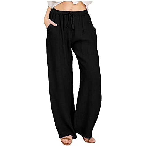 Damen Leinenhose Weite Beine Hose Sommer Loose Damen Culotte-Hose Luftige Sommerhose Damen Grosse Marlenehose Damen Elegant Hohe Taille Damen Freizeithose Lang Mit Seitentasche von FUPODD