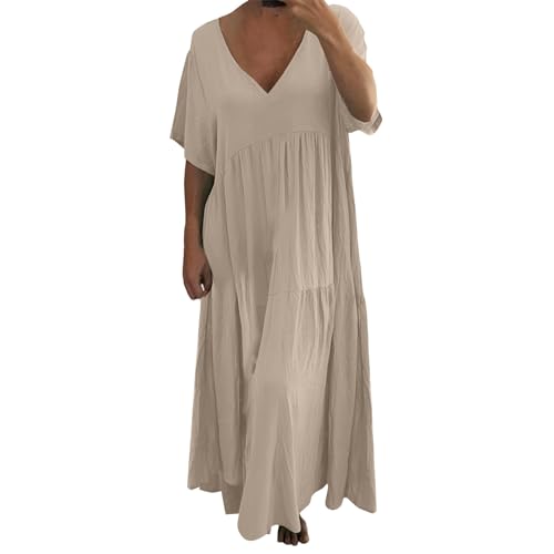 Damen Sommerkleid Bauch Verstecken Kleider Umstandsmode Volant A-Linien Langes Sommerkleid Weite Schwingen Luftiges Schwangere Strandkleid Damen Luftig Plissee Alltag Strandtunika Lockeres von FUPODD