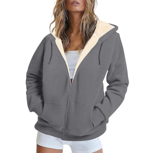 Damen Sweatjacke Gefüttert Fleecejacke Mit Kapuze Winterjacke Frauen Warm Mit Teddyfutter Kapuzenpullover Reisverschluss Kapuzenjacke Einfarbig Mit Taschen Hoodie Mantel Winter Sweashirt von FUPODD
