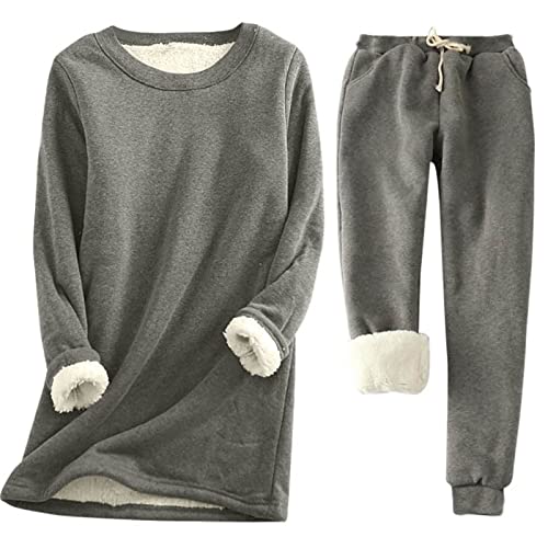 Damen Trainingsanzug Hausanzug Winter Gefüttert Und Warm Tracksuit Elegant 2 Teilig Sportanzug Damen Einfarbig Set Freizeitanzug Fleece Jogginganzug Mode Kuschelanzug 2-Teiliges Thermoanzug von FUPODD