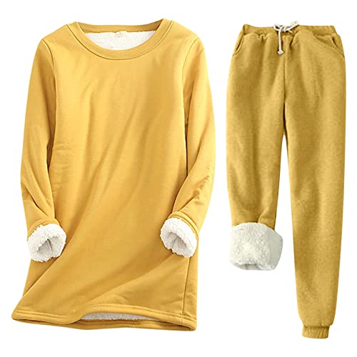 Damen Trainingsanzug Damen Hausanzug Damen Winter Gefüttert Und Warm Elegant 2 Teilig Sportanzug Damen Einfarbig Set Freizeitanzug Damen Fleece Jogginganzug Damen Mode 2-Teiliges von FUPODD