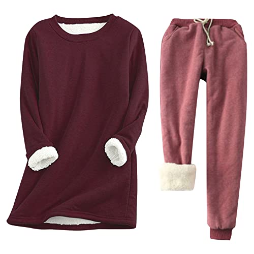 Damen Trainingsanzug Damen Hausanzug Damen Winter Gefüttert Und Warm Elegant 2 Teilig Sportanzug Damen Einfarbig Set Freizeitanzug Damen Fleece Jogginganzug Damen Mode 2-Teiliges von FUPODD