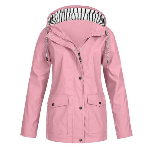 Damen Wasserdichte Regenjacke Mit Kapuze Fahrradjacke Leicht Winddicht Übergangsjacke Atmungsaktive Windbreaker Jacke Frauen Sport Outdoorjacke Windjacke Trekking Wanderjacke Reissverschluss von FUPODD