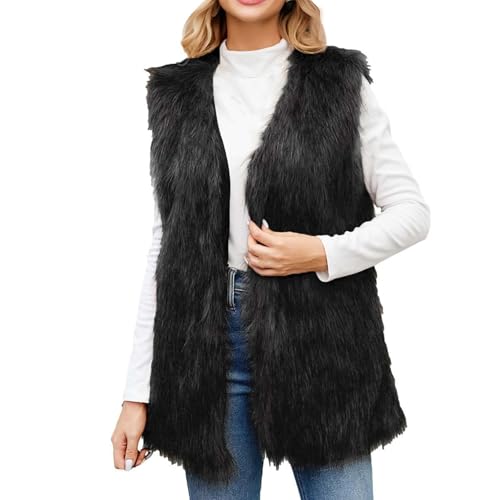 Damen Weste Ärmellose Echtpelz Fleeceweste Weich Flauschig Fellweste Frauen Elegant Damenweste Übergangsjacke Leichte Jacke Teddyfell Westen Warme Pelzweste Winterweste Stylische Fell Weste von FUPODD