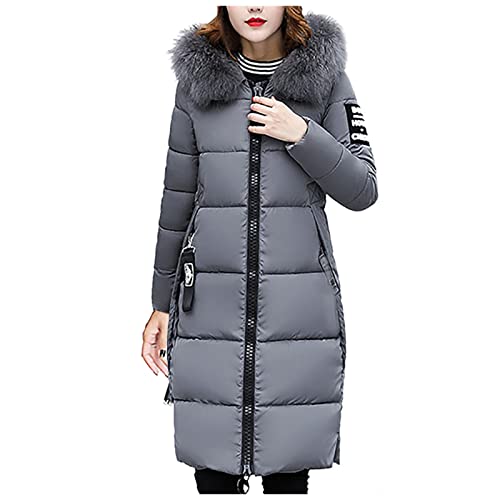 Daunenmantel Damen Fellkapuze Winterjacke Damen Warm Gefüttert Steppjacke Wintermantel Damen Lang Daunenjacke Frauen Reissverschluss Mantel Damen Winter Puffer Skijacke Dicke Steppmantel von FUPODD