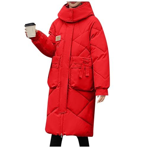 Daunenmantel Damen Lang Steppmantel Damen Mit Kapuze Wintermantel Gesteppte Zipper Daunenjacke Parka Dicke Winterjacke Frauen Warm Puffermantel Winddichte Winter Mantel Puffer Jacke Coat von FUPODD