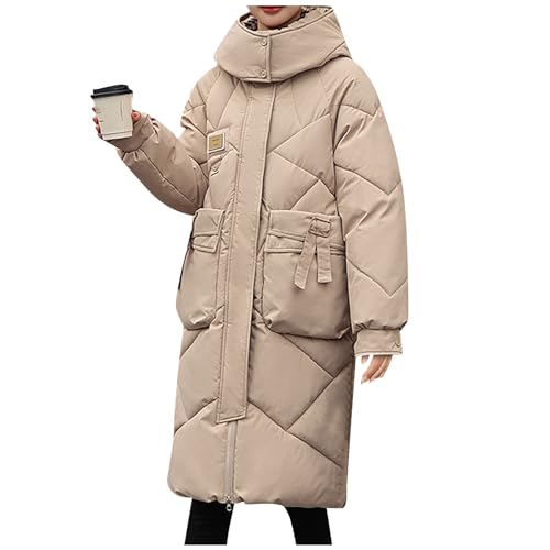 Daunenmantel Damen Lang Steppmantel Damen Mit Kapuze Wintermantel Gesteppte Zipper Daunenjacke Parka Dicke Winterjacke Frauen Warm Puffermantel Winddichte Winter Mantel Puffer Jacke Coat von FUPODD