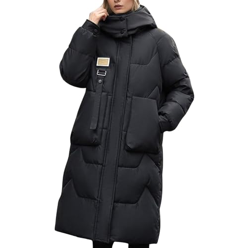 Daunenmantel Damen Lang Winter Verdickte Steppmantel Mit Kapuze Winterjacke Warm Daunenjacke Zipper Steppjacke Mit Taschen Puffer Jacke Frauen Wintermantel Einfarbige Langmantel Bequeme von FUPODD