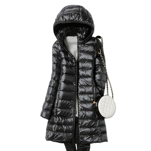 Daunenmantel Damen Lang Winter Verdickte Steppmantel Mit Kapuze Winterjacke Warm Daunenjacke Zipper Steppjacke Mit Taschen Puffer Jacke Frauen Wintermantel Einfarbige Langmantel Bequeme von FUPODD