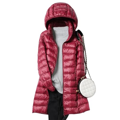 Daunenmantel Damen Lang Winter Verdickte Steppmantel Mit Kapuze Winterjacke Warm Daunenjacke Zipper Steppjacke Mit Taschen Puffer Jacke Frauen Wintermantel Einfarbige Langmantel Bequeme von FUPODD