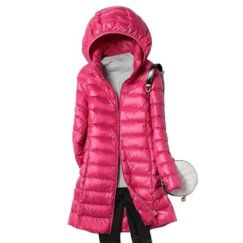 Daunenmantel Damen Leichte Packbare Wintermantel Lang Zipper Steppjacke Frauen Mit Abnehmbare Kapuze Winterjacke Warm Steppmantel Rollkragen Mit Taschen Puffer Jacke Outdoor Mantel Winter von FUPODD