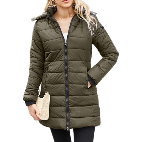Daunenmantel Damen Mit Kapuze Winterjacke Damen Warm Gefüttert Steppjacke Damen Outdoor Wintermantel Damen Lang Daunenjacke Frauen Zipper Mantel Damen Winter Dicke Steppmantel Puffer Skijacke von FUPODD