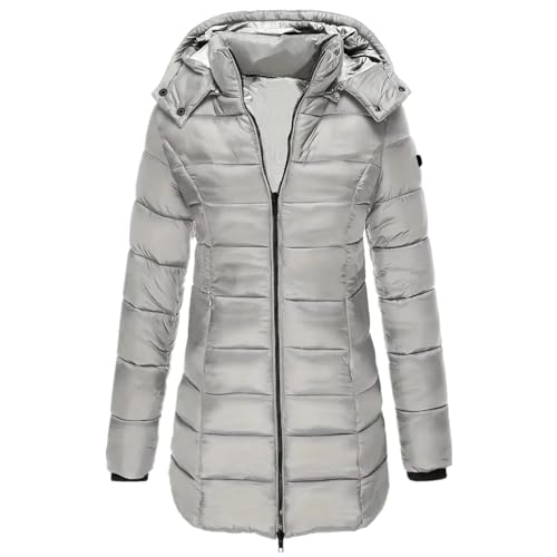 Daunenmantel Damen Mit Kapuze Winterjacke Damen Warm Gefüttert Steppjacke Damen Outdoor Wintermantel Damen Lang Daunenjacke Frauen Zipper Mantel Damen Winter Puffer Skijacke Dicke Steppmantel von FUPODD