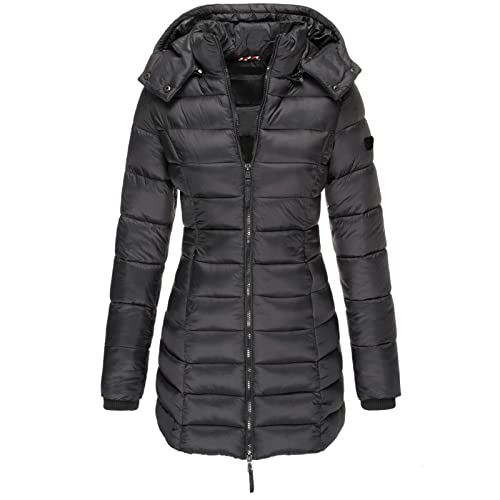 Daunenmantel Damen Mit Kapuze Winterjacke Damen Warm Gefüttert Steppjacke Damen Outdoor Wintermantel Damen Lang Daunenjacke Frauen Zipper Mantel Damen Winter Steppmantel Puffer Skijacke Dicke von FUPODD