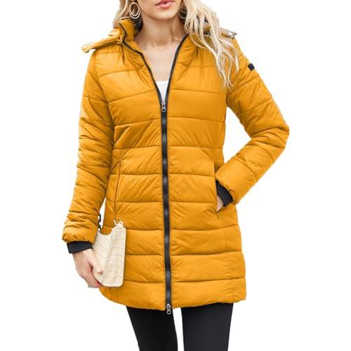 Daunenmantel Damen Mit Kapuze Winterjacke Damen Warm Gefüttert Steppjacke Damen Outdoor Wintermantel Damen Lang Daunenjacke Frauen Zipper Mantel Damen Winter Steppmantel Puffer Skijacke Dicke von FUPODD