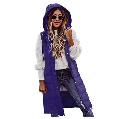 Daunenweste Damen Warm Steppweste Damen Lang Dicke Steppweste Damen Mit Kapuze Daunenjacke Damen Winter Lange Steppweste Ärmellos Damen Daunenmantel mit Reissverschluss Frauen Weste Hooded von FUPODD