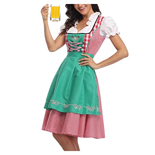Dirndl Damen Midi Trachtenkleid Kariert Oktoberfest Damen Outfit Dirndl-Komplettsets Dirndlkleid Set Oktoberfest Kleidung Inkl. Trachtenrock Dirndlbluse Dirndlschürze Elegant Kleid Frauen von FUPODD