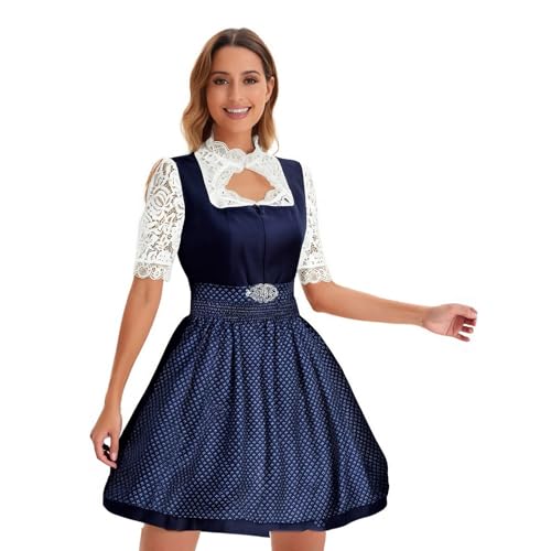 Dirndl Oktoberfest Damen Outfit Dirndlkleid Schwarz Dirndl-Komplettsets Grosse Grössen Trachtenkleid Schürze Oktoberfest Kleider Trachtenmieder Schwarzes Trachten Rock Leinen Traditionell von FUPODD