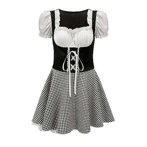 Dirndlkleid Damen Dirndl Rock Braun Große Größen Weiß Women's Dirndl Dresses Mit Reissverschluss Vorne Trachtenmieder Für Damen Gr 54 Oktoberfest Outfit Gold Trachtenkleid Übergröße Schürze von FUPODD
