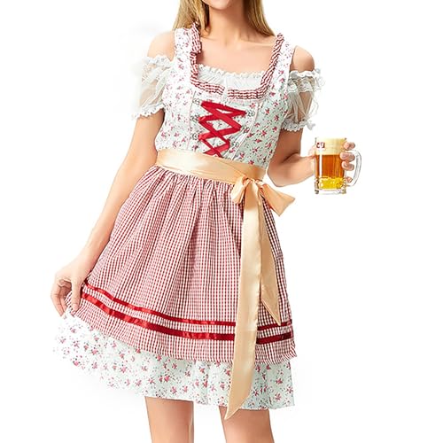 Dirndlkleid Damen Dirndl Rock Braun Große Größen Women's Dirndl Dresses Mit Reissverschluss Vorne Trachtenmieder Für Damen Gr 50 Oktoberfest Outfit Gold Trachtenkleid Übergröße Schürze Weiß von FUPODD