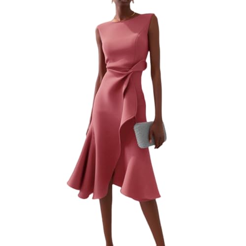 Elegante Kleider Damen Festlich Midikleid A Linie Rüschen Abendkleider Elegant Für Hochzeit Cocktailkleid Ärmellos Midi Kleid Hochzeitsgast Party Etuikleid Business Sommerkleid Frauen Leicht von FUPODD