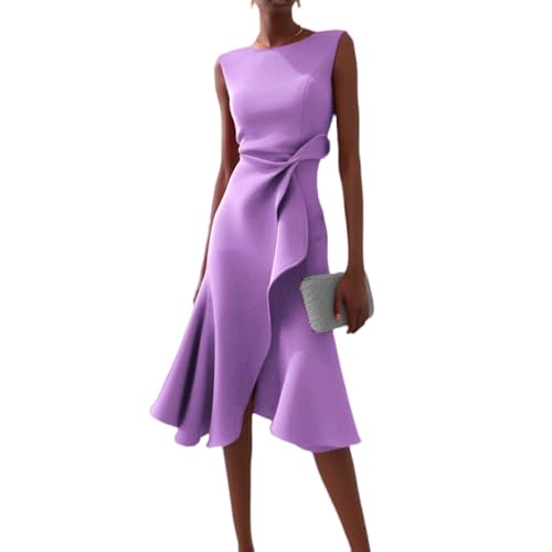 Elegante Kleider Damen Festlich Midikleid A Linie Rüschen Abendkleider Elegant Für Hochzeit Cocktailkleid Ärmellos Midi Kleid Hochzeitsgast Party Etuikleid Business Sommerkleid Frauen Leicht von FUPODD