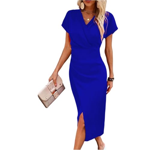 Etuikleid Damen Elegant Midi Wickelkleid V Ausschnitt Festliche Kleider Abendkleider Elegant Für Hochzeit Business Kleid Hochzeitsgast Party Midikleid Festlich Curvy Sommerkleid Frauen Leicht von FUPODD