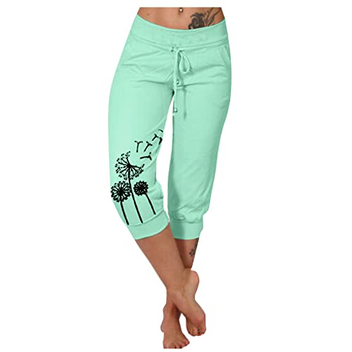 FUPODD 3/4 Hose Damen Sommer Sporthose Damen Kurz Leggings High Waist Jogginghose Mit Kordelzug Jeggings Leicht Und Luftig Dreiviertel Hose Große Größen Yogahose Frauen Eng Baumwolle von FUPODD