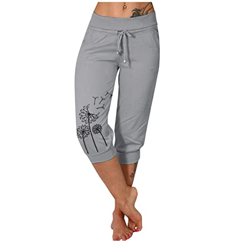 FUPODD 3/4 Hose Damen Sommer Sporthose Damen Kurz Leggings High Waist Jogginghose Mit Kordelzug Jeggings Leicht Und Luftig Dreiviertel Hose Große Größen Yogahose Frauen Eng Baumwolle von FUPODD