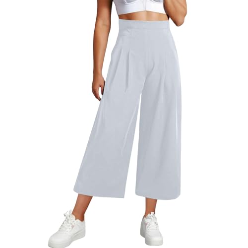 FUPODD 7/8 Culottes Hosen Damen Leicht Luftig Caprihose Damen Weite Freizeithose Stoffhose Damen Sommer Musselin Hose Damen High Waist Plissee Marlenehose Damen Dreiviertel Palazzo Hose Damen Elegant von FUPODD