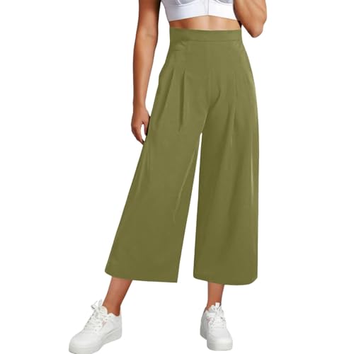FUPODD 7/8 Culottes Hosen Damen Leicht Luftig Caprihose Damen Weite Freizeithose Stoffhose Damen Sommer Musselin Hose Damen High Waist Plissee Marlenehose Damen Dreiviertel Palazzo Hose Damen Elegant von FUPODD