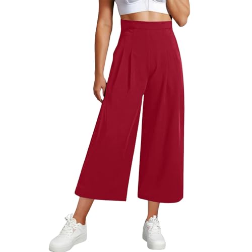 FUPODD 7/8 Culottes Hosen Damen Leicht Luftig Freizeithose Stoffhose Damen Sommer Caprihose Damen Weite Musselin Hose Damen High Waist Plissee Marlenehose Damen Dreiviertel Palazzo Hose Damen Elegant von FUPODD