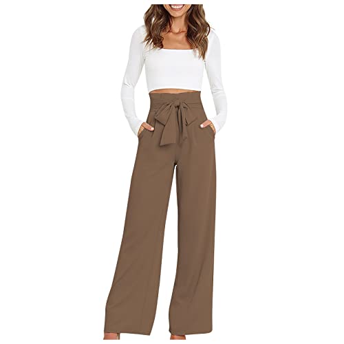 FUPODD Arbeitshose Stretch Damen High Waist Plissee Lang Caprihose Sommer Hosen Elegant Ausgestelltes Beinpalazzo Hose Schlaghose Sommerhosen Leicht Und Luftig Culottes Hosen Weites Bein von FUPODD