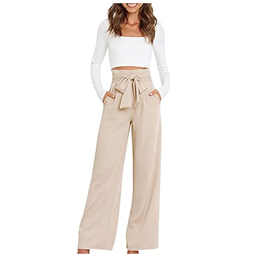 FUPODD Arbeitshose Stretch Damen High Waist Plissee Lang Caprihose Sommer Hosen Elegant Ausgestelltes Beinpalazzo Hose Schlaghose Sommerhosen Leicht Und Luftig Culottes Hosen Weites Bein von FUPODD