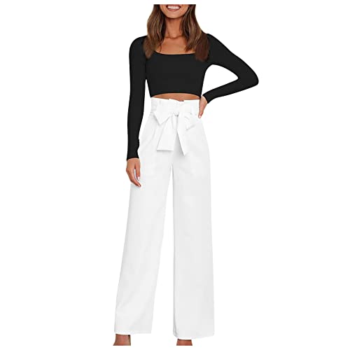 FUPODD Arbeitshose Stretch Damen High Waist Plissee Lang Caprihose Sommer Hosen Elegant Ausgestelltes Beinpalazzo Hose Schlaghose Sommerhosen Leicht Und Luftig Culottes Hosen Weites Bein von FUPODD