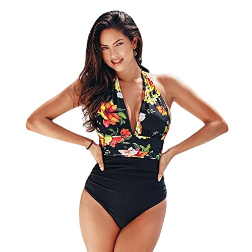 FUPODD Badeanzüge Für Damen,Tankinis Für Damen Strap Print Monokini Bauchweg V Ausschnitt Triangel Badeanzug Shape Große Größen Sportlich Swimsuit Stylische Bademode Oberteil Damen Grosse Grössen von FUPODD