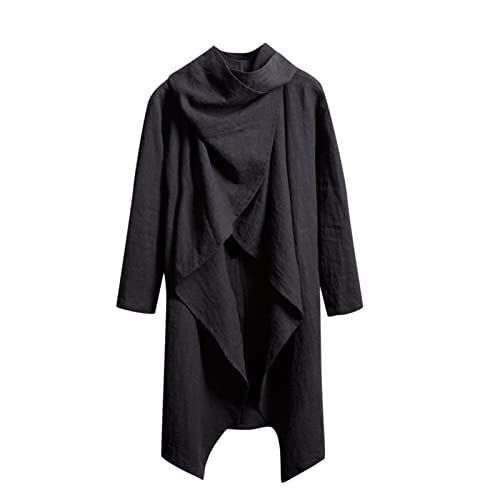 FUPODD Baumwoll Leinen Umhang Herren Langer Unregelmäßiger Umhang Strickjacke Herren Winter Gefüttert Strickjacke Herren Warm Wandern Poncho Strickjacke Herren Retro von FUPODD