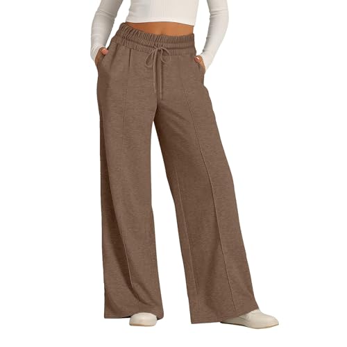FUPODD Bequeme Sommerhose Damen Leicht Weites Bein Yogahose Damen Hohe Taille Jogginghose Damen Jogger Sporthose Sporthose Damen Lang Gerades Bein Frainingshose Streifen Sweatpants Stretch von FUPODD