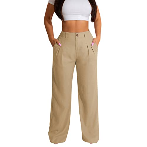 FUPODD Business Anzughose Damen Gerades Bein Schlaghose Damen High Waist Elegant Sommerhose Damen Pumphose Damen Beige Freizeithose Bequem Arbeitshose Damen Schwarz Stretch von FUPODD