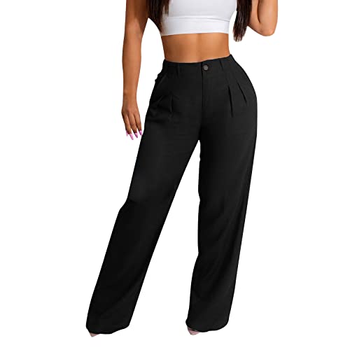 FUPODD Business Anzughose Damen Gerades Bein Schlaghose Damen High Waist Elegant Sommerhose Damen Pumphose Damen Beige Freizeithose Bequem Arbeitshose Damen Schwarz Stretch von FUPODD