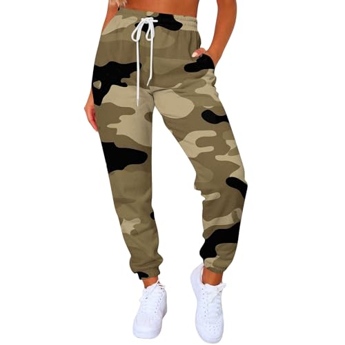 FUPODD Camouflage Hose Damen Stoffhose High Waist Jogginghose Bequeme Sporthose Mit Bündchen Tarnhose Frauen Mit Kordelzug und Taschen Traininghose Blumen Luftige Hosen Bequeme von FUPODD